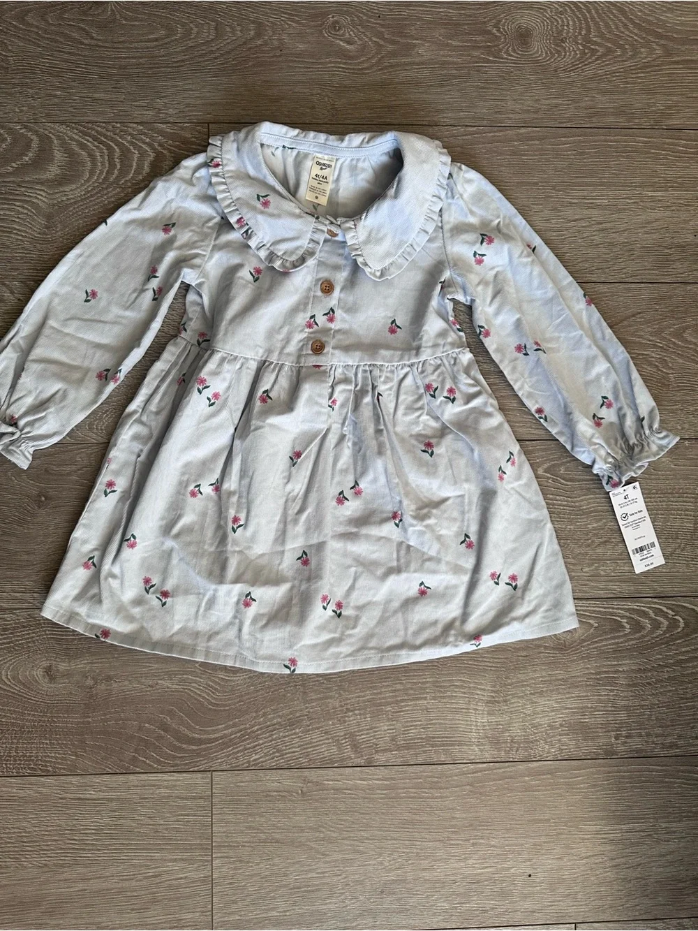 OshKosh B'gosh Light Blue Floral Dress with Pink Flower Print